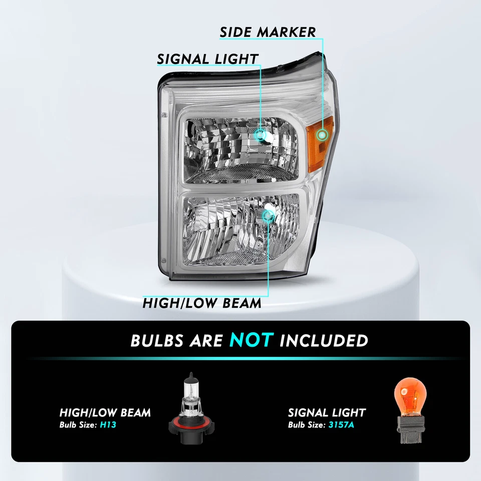 Для 2011-2016 Ford F250 F350 F450 F550 Super Duty SD хромированные фары лампы L + R - Изображение 2 из 4