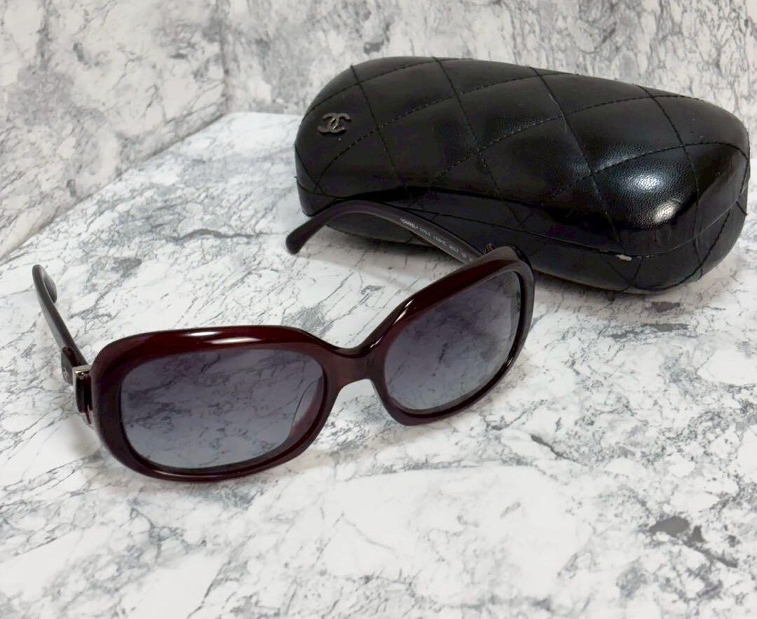 CHANEL 5170-A Wine Red Ribbon Sunglasses with Coco Logo Plastic Frame