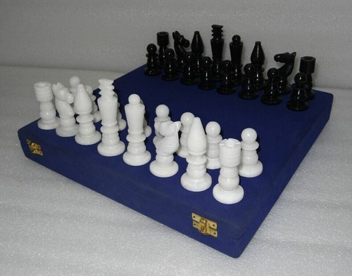 14"x14" Natural Chess Set Board White & Green Marble Inlay Collectible Art Decor - Picture 8 of 11