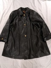 Vtg Womans Komitor Black Genuine Leather Long Jacket Size 18/20