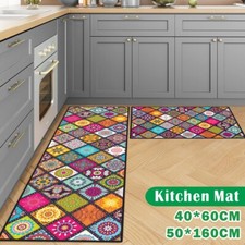 Bohemia 2 Piece Kitchen Mat Runner Set Non-slip Washable Anti Fatigue Floor Mats