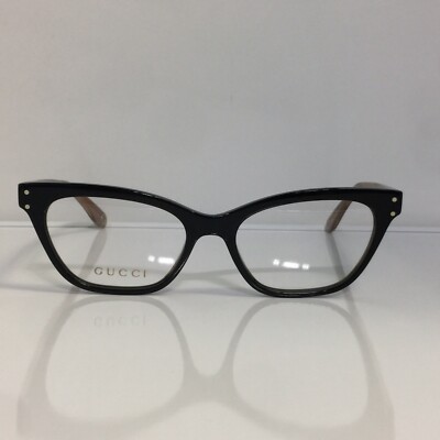 NIB Gucci GG0570O 003 Black Brown Plastic Woman Cateye Eyeglasses 52mm