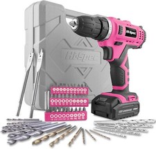 Pink 12V Drill Driver & 50 Piece Bit Set – Cordless Home DIY Kit Uk Hi-Spec
