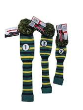 LOT 3 Maxfli Golf Head Covers: 1, 3, Hybrid Knit Green Yellow Stripe Pom Pom NEW