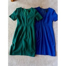 J. Crew Factory Emerald Green & Royal Blue V‑Neck Suiting Dresses Size 4