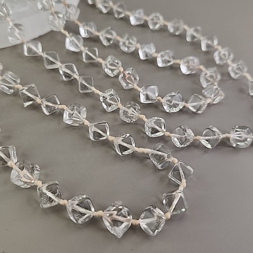 Vintage Glass Beaded Necklace Clear Square Knotted 57" - 第 2/15 張圖片