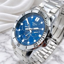CASIO MTP-VD300 men's wristwatch blue dial working with tag