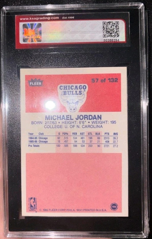 Fleer 1986-87 1987 #57 Michael Jordan Rookie RC Card KSA 9 MINT view 2