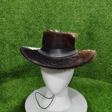 cow print Cowhide Hair on hide leather cowboy braided wide brim Victorian hat