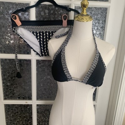 Lands End Bikini Set Black White Top XS Bottom Sz 6