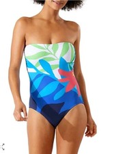 Tommy Bahama NEW Womens 8 White Paloma Palms Bandeau One-Piece Swimsuit Tropical