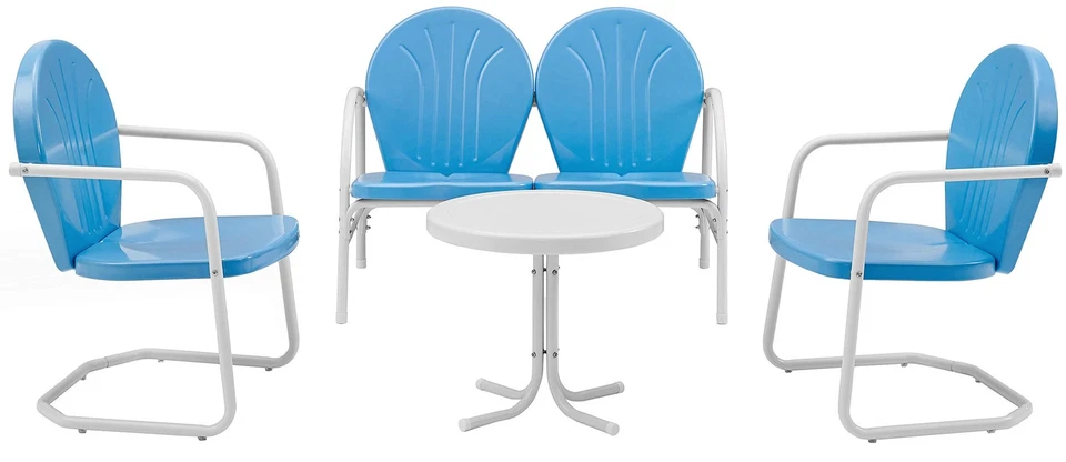 Griffith 4-Piece Retro Metal Outdoor Loveseat Patio Furniture Set for Porch, ... - Image 2 of 4