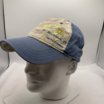 Ft Meyers Beach, FL baseball hat cap blue tan sun palm trees hook loop