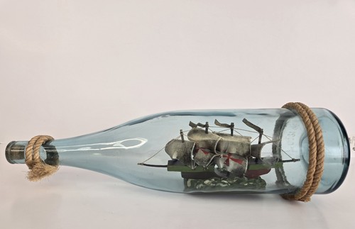 Vintage Santa Maria Galleon Ship in a Bottle Finished Piece 18" Nautical Decor - Foto 2 di 8