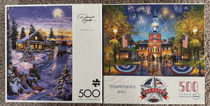 Lot of 2 Buffalo 500 Pc Puzzles INDEPENDENCE HALL & HOLIDAY BLISS Complete