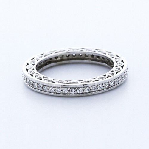 Anillo de eternidad estilo vintage de oro blanco con diamantes naturales redondos de 3/4 quilates G VS2 - Imagen 3 de 11