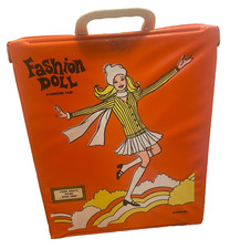Vintage Barbie Clone Fashion Doll carry Case Clothing Trunk Miner Orange Mod Era