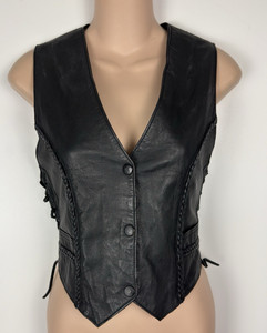 Extreme Biker USA Leather Motorcycle Vest Lace Sides Size M Women's Black Snap