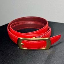 Vtg Women  s Red Skinny Belt Classic Gold Rectangular Buckle Retro 35.75  Length