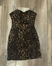 GUESS Brown/Black Leopard Animal Print Bodycon Dress 0 Spaghetti Strap Lined