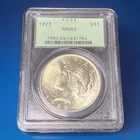 1923 Peace Silver Dollar PCGS MS63 90% $1 Coin Old Holder Green Label Crooked