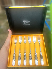 Royal Horticultural Society Sunflowers 6pc Cake Forks Set, SS, Ceramic Floral