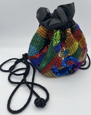 Vintage Neiman Marcus 1980  s Beaded Sequin Evening Bag Drawstring Purse