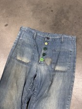Vintage 60s Dungaree Bell Bottom Faded Jeans With Replaced Buttons 33x28