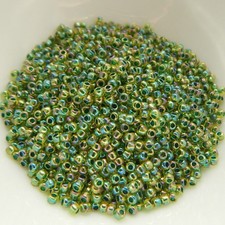 11/0 TOHO 25 grams Seed Beads Forest Green Lined Jonquil Rainbow No. 1829
