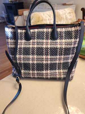 Talbot's Leather Plaid New Tote Bag Navy/White/Red Shoulder Womens 