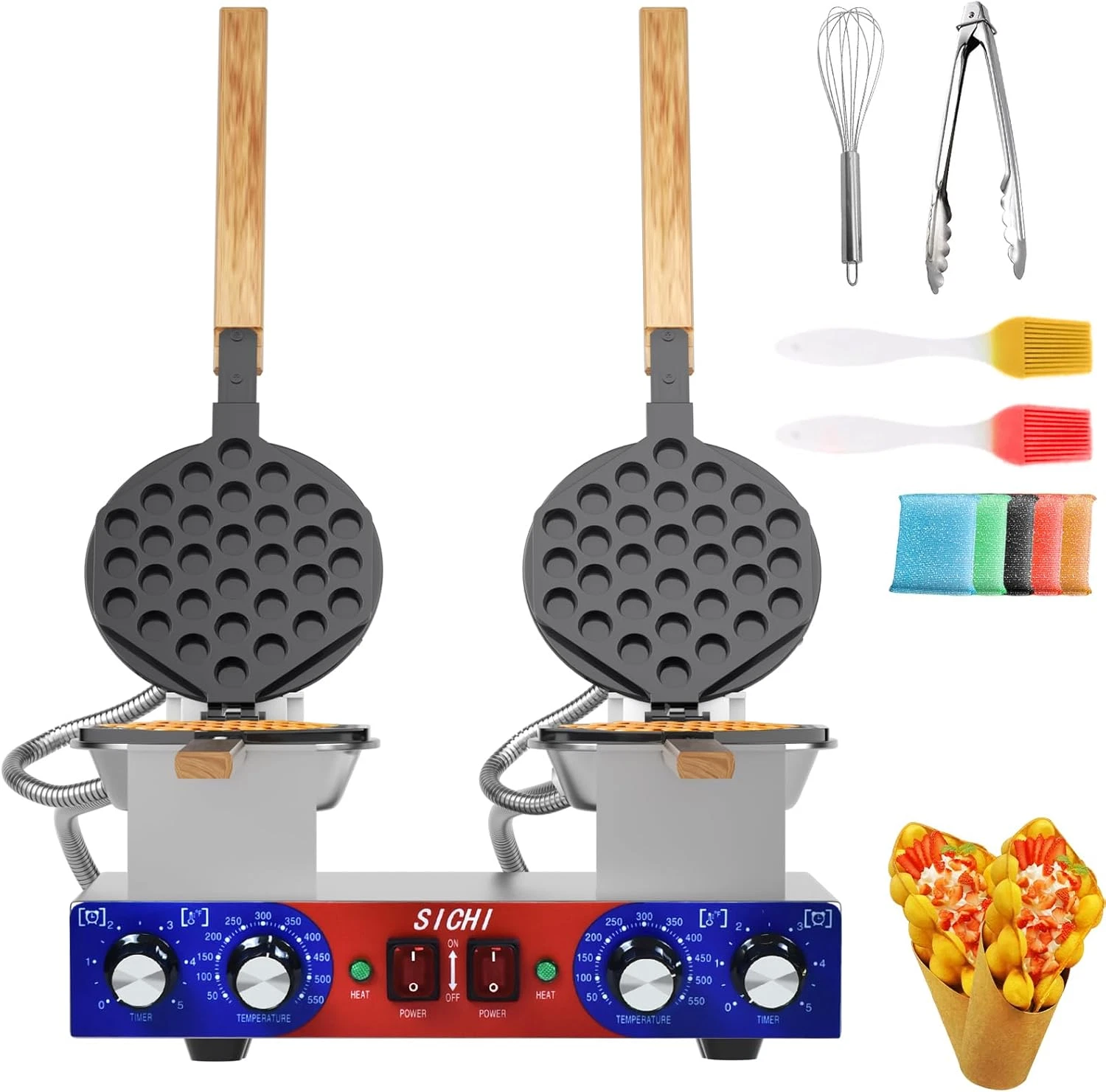 Dual Non-Stick Bubble Waffle Maker with Timers for Perfect Treats