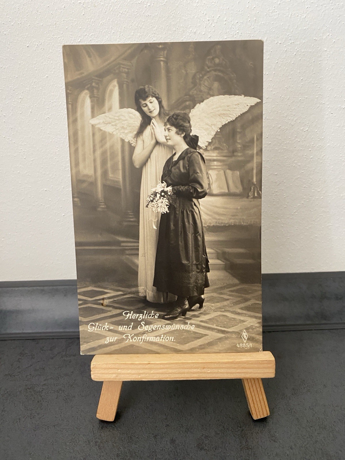 Vintage Postkarte Herzliche Glück- und Segenswünsche zur Konfirmation, Engel