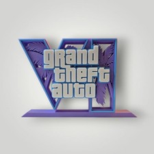 Grand Theft Auto 6 3D Logo Sign. Freestanding Tabletop 7"x5" Display. Game Art