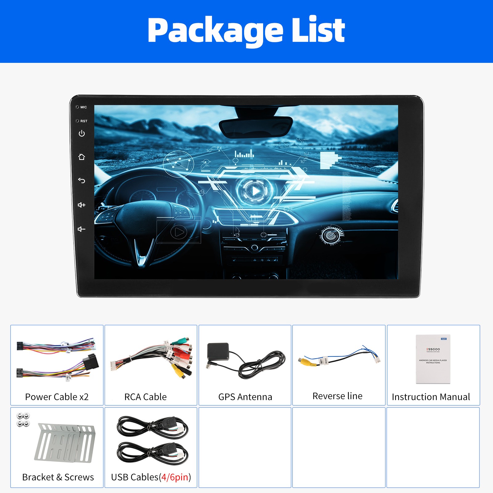 9" Double 2 DIN Android15 Carplay 4+64G Car Stereo Radio GPS BT IPS Touch Screen