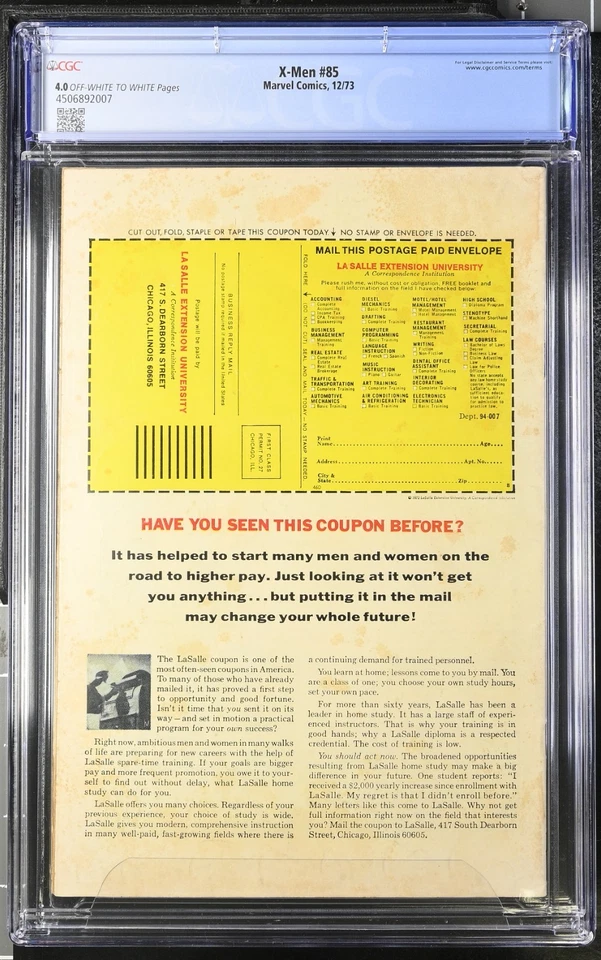 X-Men #85 (1973) – CGC 4.0 OW/W – Bronze Age Marvel, Andru/Heck Cover - Image 2 of 2