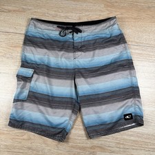 O NEILL Men s 34 Striped Board Shorts Blue Gray Swim Trunks
