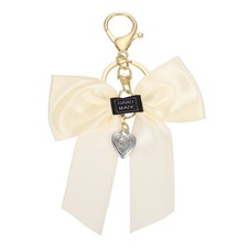 Bow Knot Keychain, Cute Bag Charm Keyring for Women Purse Beige with Heart