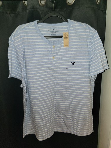 American Eagle Mens Henley T Shirt 3XL Blue Super Soft Standard Fit