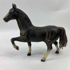 Vintage KT 1970s Black Rearing Plastic Horse Figure Toy Yarn Tail Hong Kong 10"