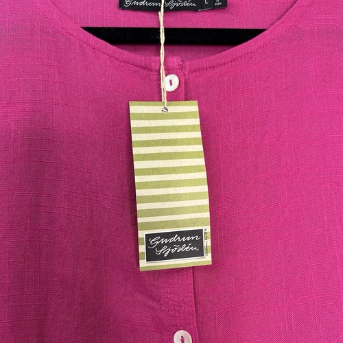 Gudrun Sjoden Makeba Blouse Hot Pink Short Sleeve Organic Cotton Sz L Lagenlook - Imagen 5 de 13