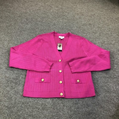 Sofia Jeans Sweater Cardigan Womens 3XL Pink Ribbed Button V Neck Long Sleeve