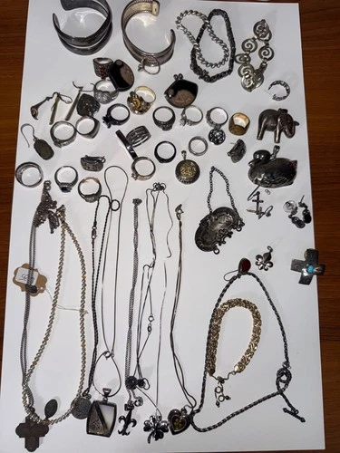 Lot 378.9g Vintage 925 Sterling Silver Mixed Jewelry Rings Necklaces Earrings