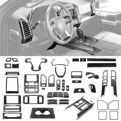 Black Wood Interior Accessories Full Set Decor Cover Trims For Ford F150 2015-20