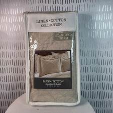 Levtex Home Sasha Linen Cotton Quilted Standard Sham Natural 20x26 NEW Sealed