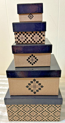 MCM Retro Modern Lines Cool Display Aztec 5 Piece Nesting Storage Boxes NEW