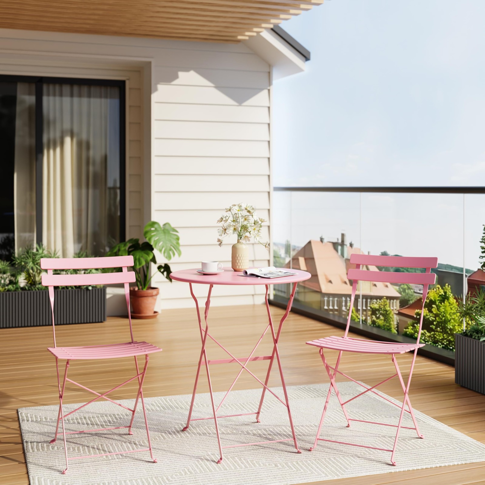 3-Piece Outdoor Folding Table and Chairs, Weather Resistant Conversation Sets... thumbnail 6