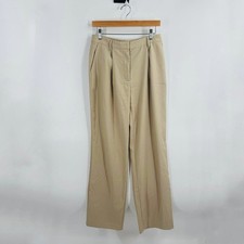 NA-KD Women's Size 38 Wide Leg High Rise Pleated Trousers Beige Khaki Pants