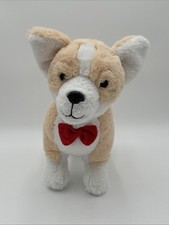 FAO Schwarz Corgi Dog Plush With Red Bow tie Dog Lover Stuffed Animal
