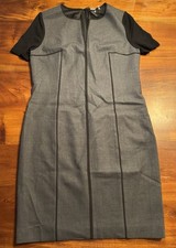 Elie Tahari Gray Black Wool Stretch Short Sleeve Office Job Sheath Dress 14 -NEW