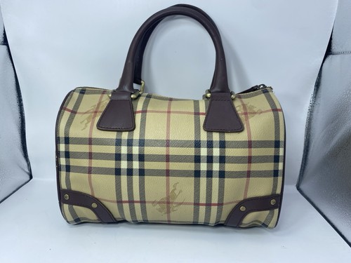 Authentic BURBERRY Boston Haymarket Nova Check Hand Bag Leather Handle ITALY